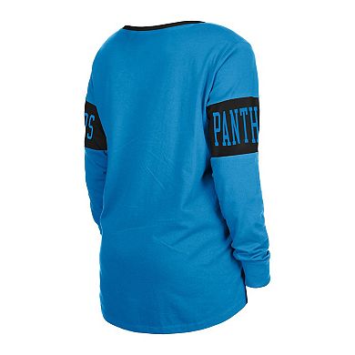 Women's New Era Blue Carolina Panthers Lace-Up Notch Neck Long Sleeve T-Shirt