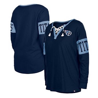Women's New Era Navy Tennessee Titans Lace-Up Notch Neck Long Sleeve T-Shirt