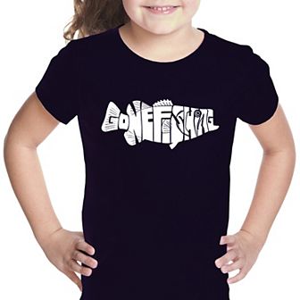 Bass - Gone Fishing - Girl's Word Art T-shirt