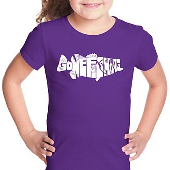 Bass - Gone Fishing - Girl's Word Art T-shirt
