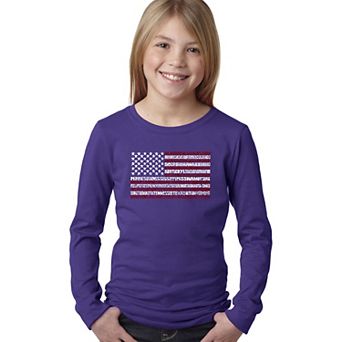 50 States USA Flag - Girl's Word Art Long Sleeve
