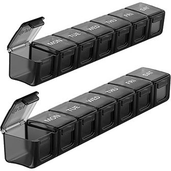 Sukuos XL Weekly Pill Organizer 2 Pcs, Daily Pill Cases for Pills, Vitamins, Fish Oils & Supplements