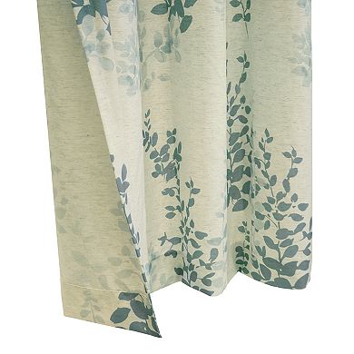 Light Filtering Grommet Curtain Panel Two Tone Leaf Branches Bouquet Faux Linen Fabric