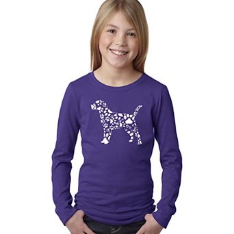 Dog Paw Prints - Girl's Word Art Long Sleeve