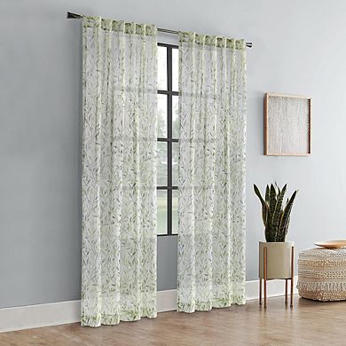 Light Filtering Rich Woven Branch Leaf Design Dual Header Curtain Panel