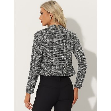 Women's Elegant Plaid Tweed Blazer Jacket