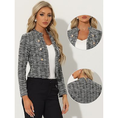 Women's Elegant Plaid Tweed Blazer Jacket