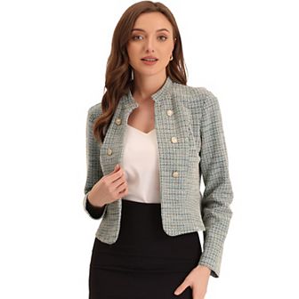 Women's Elegant Plaid Tweed Blazer Jacket