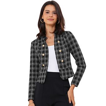Women's Elegant Plaid Tweed Blazer Jacket