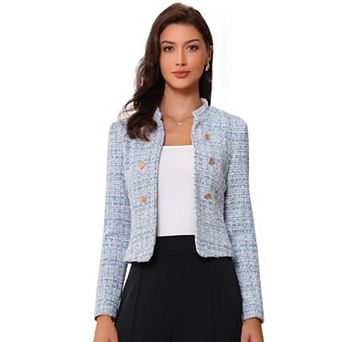 Women's Elegant Plaid Tweed Blazer Jacket