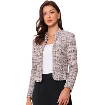 Women's Elegant Plaid Tweed Blazer Jacket