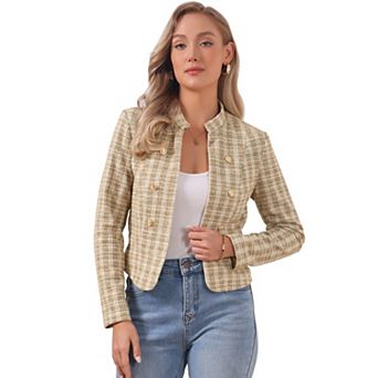 Women's Elegant Plaid Tweed Blazer Jacket