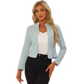 Women's Elegant Plaid Tweed Blazer Jacket