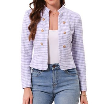 Women's Elegant Plaid Tweed Blazer Jacket