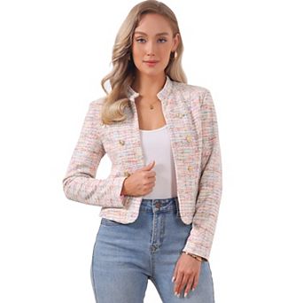 Women's Elegant Plaid Tweed Blazer Jacket