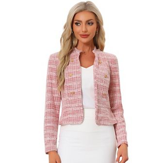 Women's Elegant Plaid Tweed Blazer Jacket
