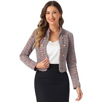 Women's Elegant Plaid Tweed Blazer Jacket