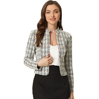 Women's Elegant Plaid Tweed Blazer Jacket