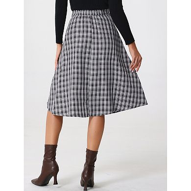 Women's Vintage Plaid Skirts High Waist Pleated A-Line Midi Skirt