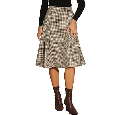 Women s Vintage Plaid Skirts High Waist Pleated A Line Midi Skirt