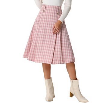 Women's Vintage Plaid Skirts High Waist Pleated A-Line Midi Skirt