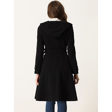 Single Breasted Belted Hooded Coat for Women Winter Coat with Pockets