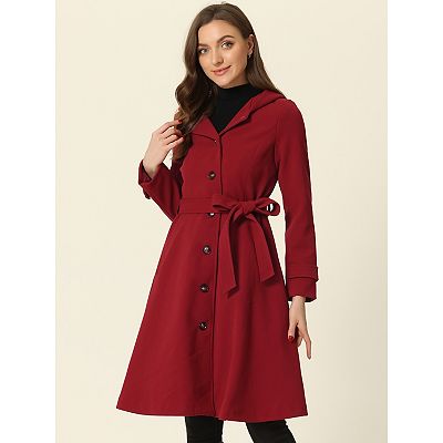 Single Breasted Belted Hooded Coat For Women Winter Coat With Pockets