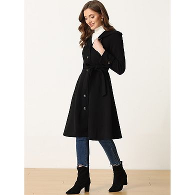Single Breasted Belted Hooded Coat for Women Winter Coat with Pockets
