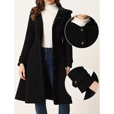 Single Breasted Belted Hooded Coat for Women Winter Coat with Pockets