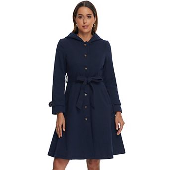 Single Breasted Belted Hooded Coat for Women Winter Coat with Pockets