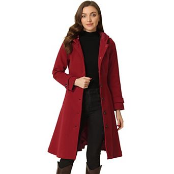 Single Breasted Belted Hooded Coat for Women Winter Coat with Pockets