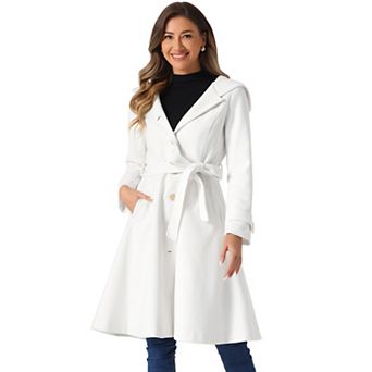 Single Breasted Belted Hooded Coat for Women Winter Coat with Pockets