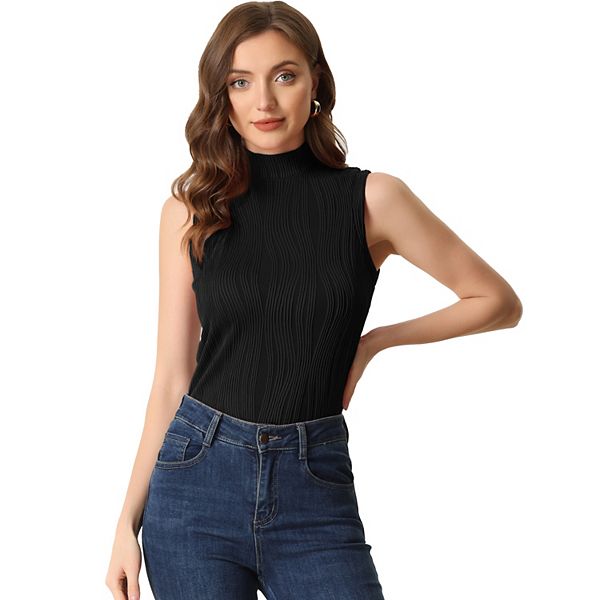 Mock Neck Tank Top For Women's Stand Collar Sleeveless Ribbed Knit Tops
