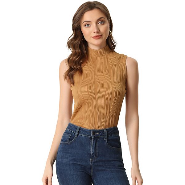 Mock Neck Tank Top for Women's Stand Collar Sleeveless Ribbed Knit Tops