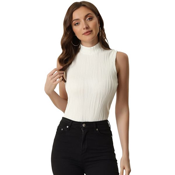 Mock Neck Tank Top For Women's Stand Collar Sleeveless Ribbed Knit Tops
