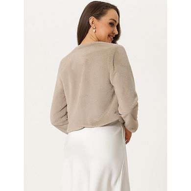 Women's Long Sleeve Open Front Cropped Winter Faux Fur Jackets