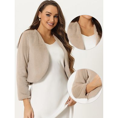 Women's Long Sleeve Open Front Cropped Winter Faux Fur Jackets