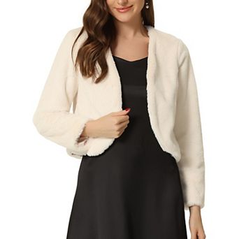 Women's Long Sleeve Open Front Cropped Winter Faux Fur Jackets