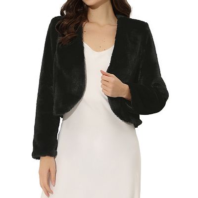 Women's Long Sleeve Open Front Cropped Winter Faux Fur Jackets