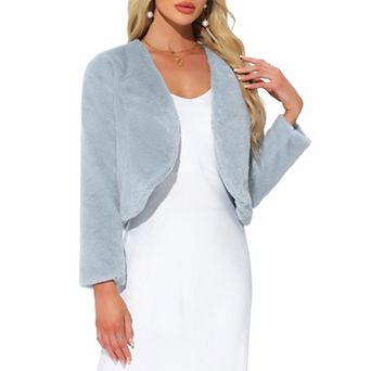 Women's Long Sleeve Open Front Cropped Winter Faux Fur Jackets