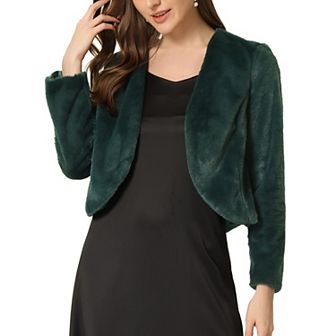 Women's Long Sleeve Open Front Cropped Winter Faux Fur Jackets