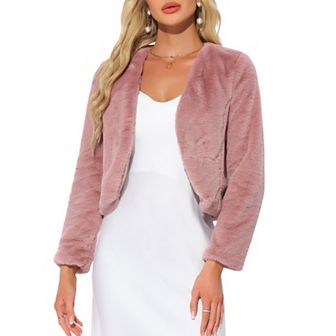 Women's Long Sleeve Open Front Cropped Winter Faux Fur Jackets