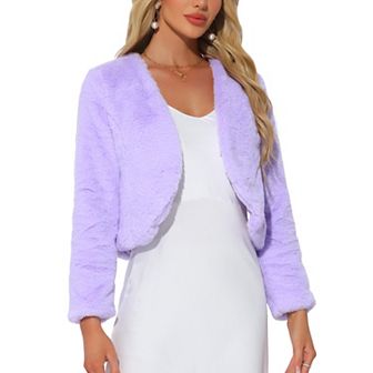 Women's Long Sleeve Open Front Cropped Winter Faux Fur Jackets