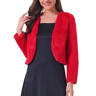 Women's Long Sleeve Open Front Cropped Winter Faux Fur Jackets