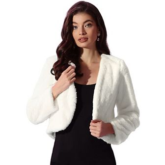 Women's Long Sleeve Open Front Cropped Winter Faux Fur Jackets