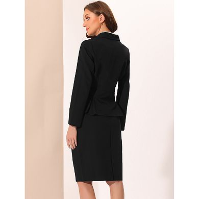 Women's 2 Piece Outfits Office Lapel Peplum Blazer Pencil Business Skirt Suit Sets