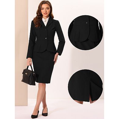 Women's 2 Piece Outfits Office Lapel Peplum Blazer Pencil Business Skirt Suit Sets