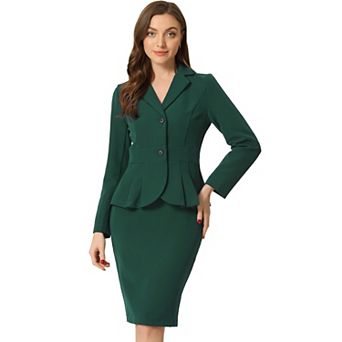 Women's 2 pc Outfits Office Lapel Peplum Blazer Pencil Business Skirt Suit Sets
