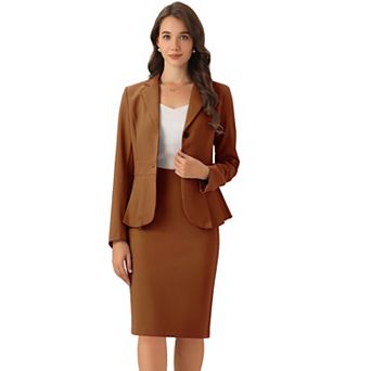 Women's 2 pc Outfits Office Lapel Peplum Blazer Pencil Business Skirt Suit Sets