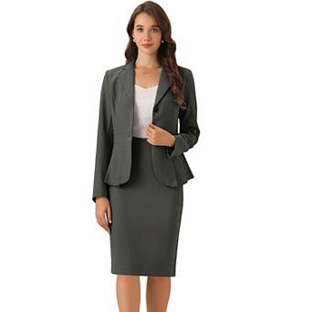 Women's 2 pc Outfits Office Lapel Peplum Blazer Pencil Business Skirt Suit Sets